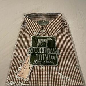 Southern Point Co. Men’s Brown and White Gingham Button-Down Shirt